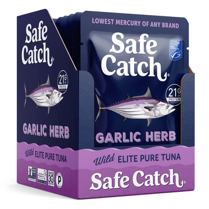 Safe Catch Elite Lowest Mercury Wild-Caught Tuna Fish Pouch, Garlic Herb Flavor, Gluten-Free, Paleo, Non-GMO, High Protein, Keto Food, 2.6oz, Pack of 12 - Image 5